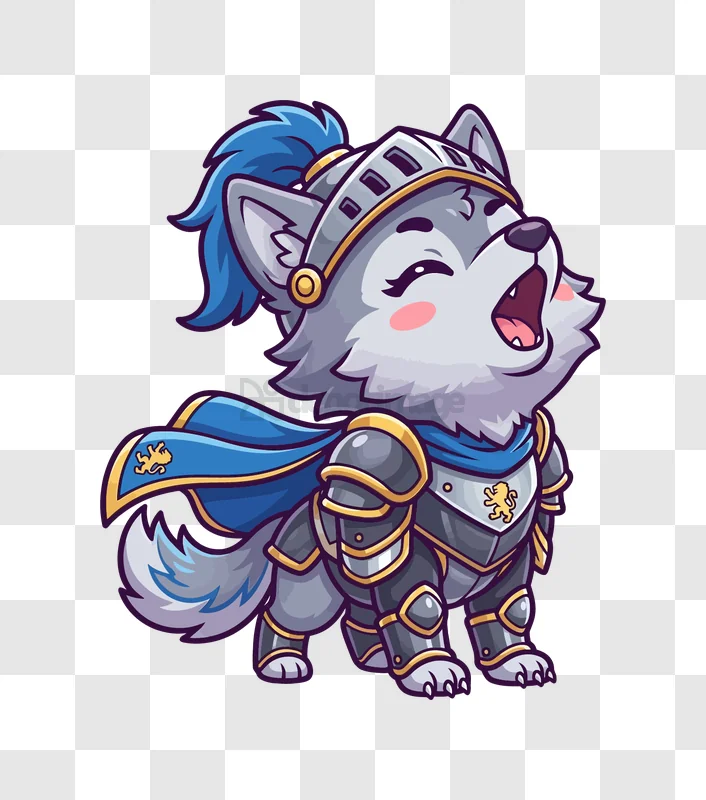 Cute Wolf Knight Howling Cartoon gray wolf blue armor transparent