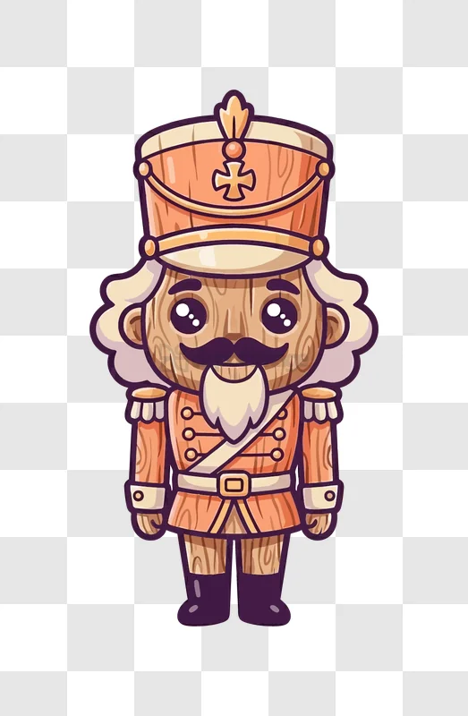Cute Wooden Nutcracker Toy Soldier cartoon style transparent background