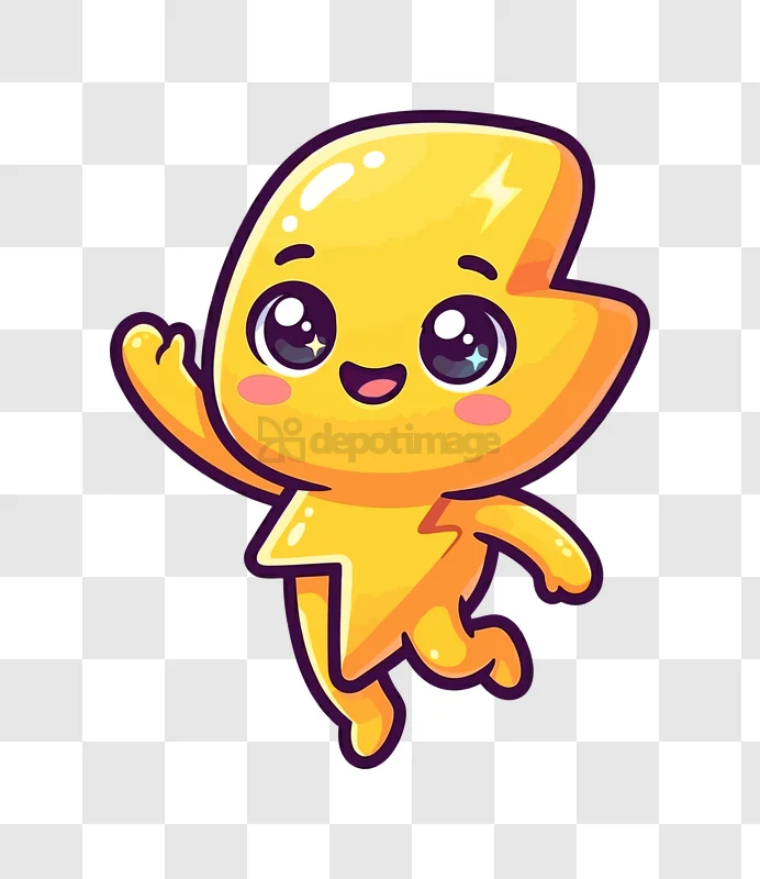 Cute Yellow Lightning Bolt Character Smi cheerful cartoon style transparent background
