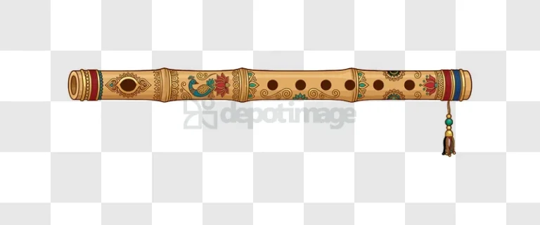 Decorated Bamboo Flute Henna Art detailed patterns colorful tassel