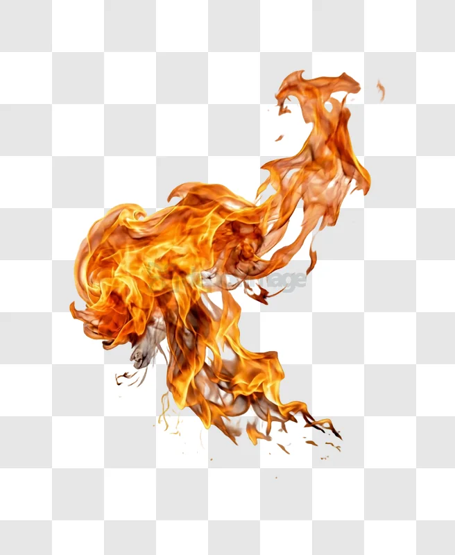 Dynamic Fiery Blaze orange and yellow flames transparent background