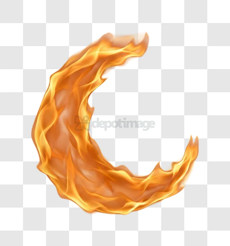 Dynamic Fiery Crescent Shape With Blazing Orange and Yellow Flames glowing orange yellow transparent