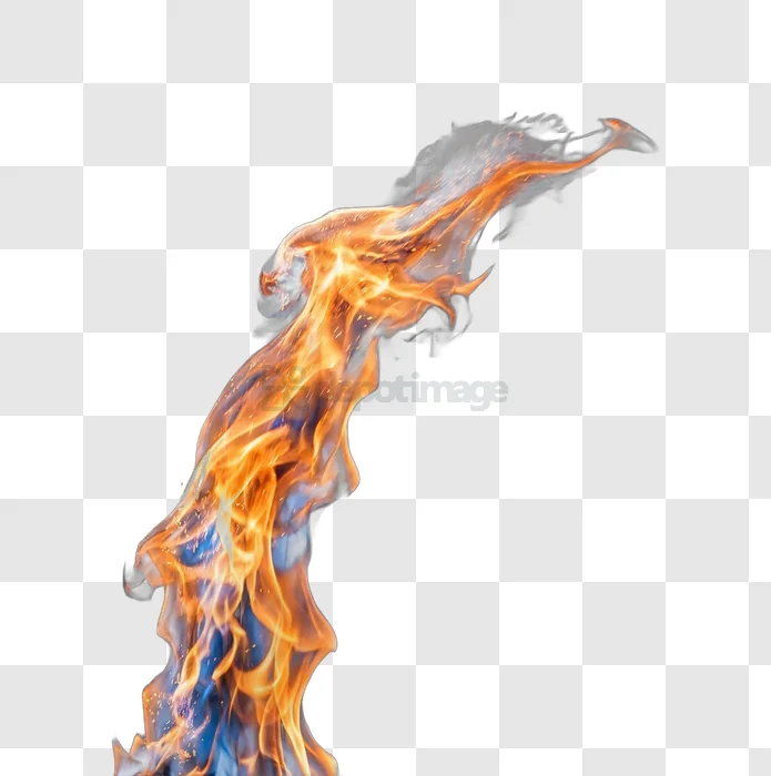 Dynamic Fiery Flame With Orange and Blue Hues vibrant orange blue transparent background