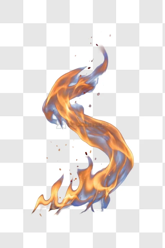 Dynamic Fiery Shaped Flame With Sparks orange blue transparent background