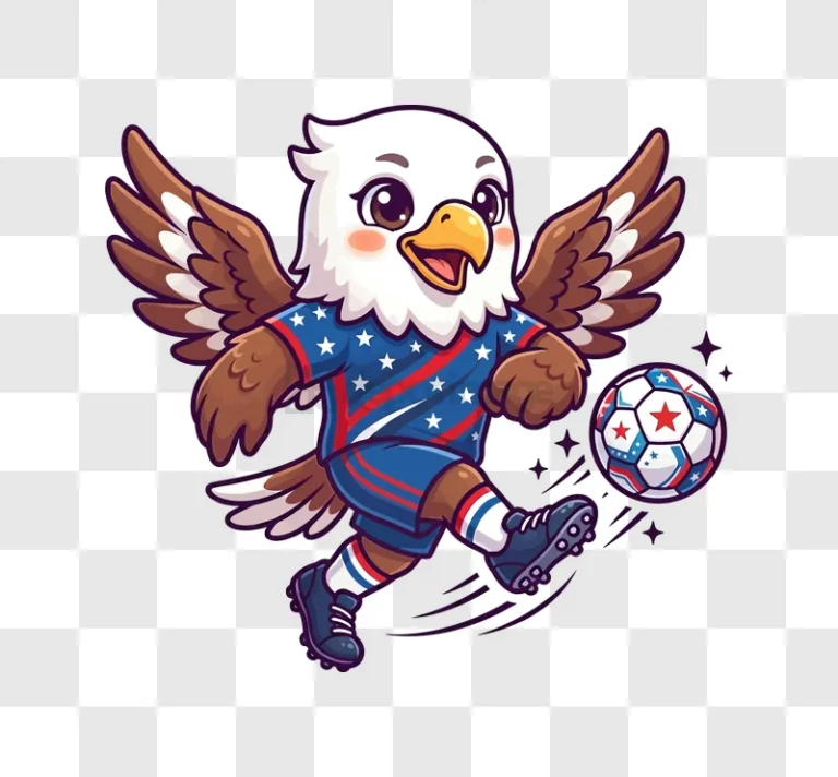 Eagle Mascot Playing Soccer Ball cartoon style vibrant colors