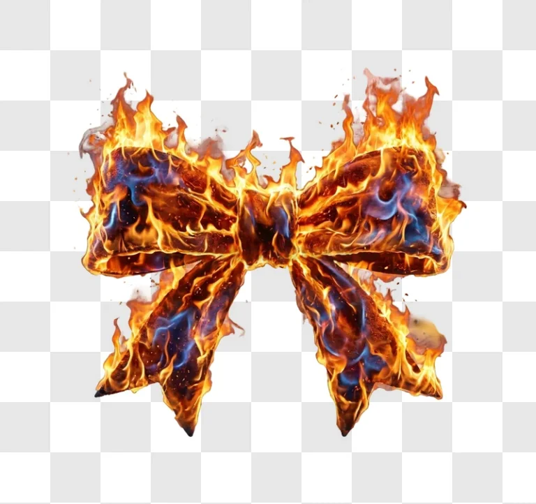 Fiery Bow Tie Burning With Intense Flames vibrant orange blue flames transparent background