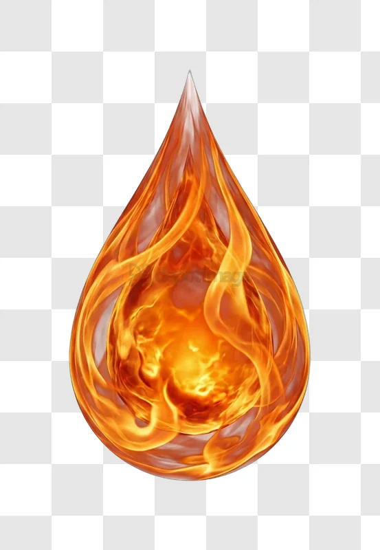 Fiery Droplet With Vibrant Orange and Red Flames, abstract flame art transparent background