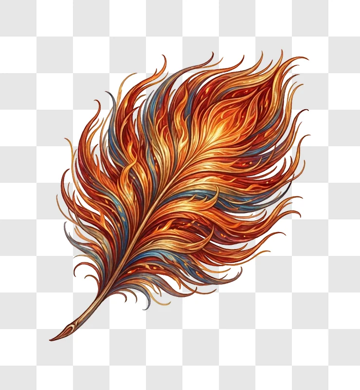 Fiery Feather Artwork With Vibrant Colors detailed illustration transparent background