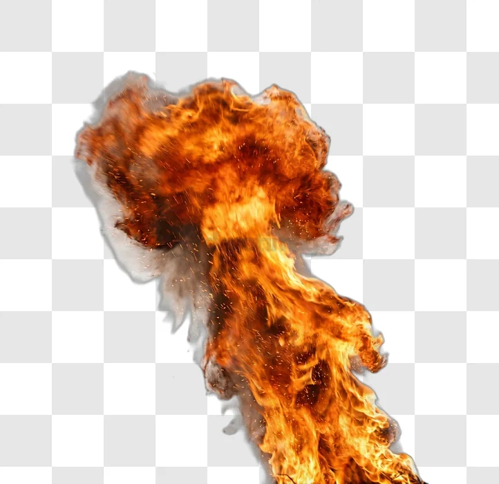 Fiery Flame Bursting Against orange red transparent background