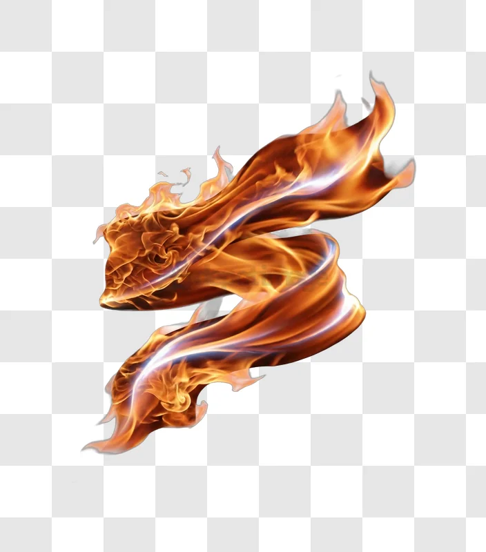Fiery Flame Swirls Against orange red transparent background