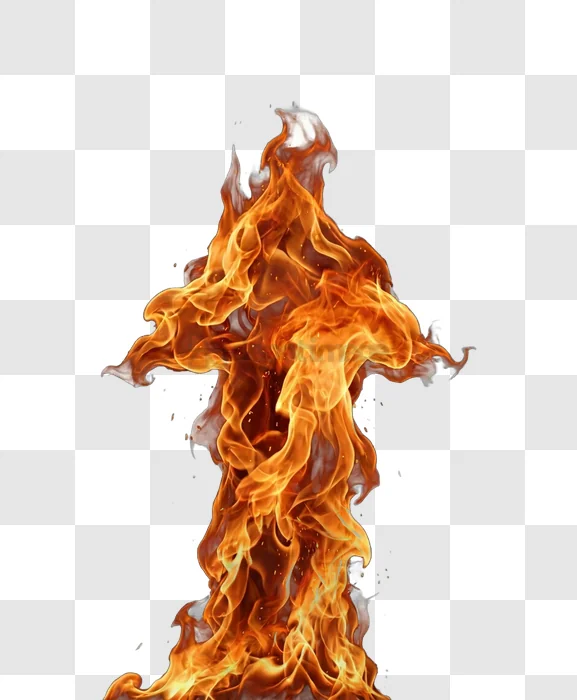 Fiery Flame Towering Against Clear Sky vibrant orange red transparent background
