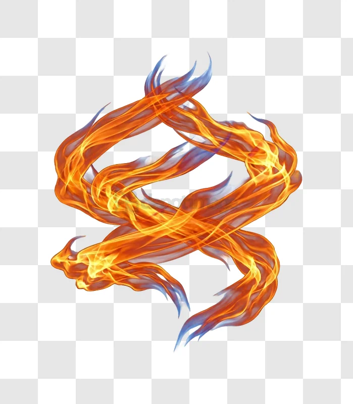 Fiery Flame Twists Dancing in Air orange blue transparent background
