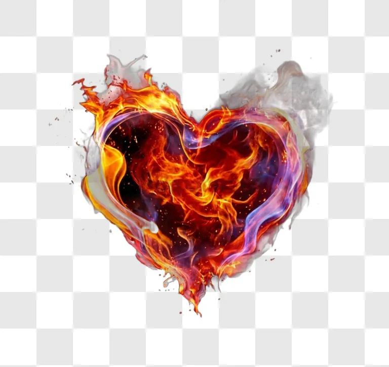 Fiery Heart Burning With Intense Flames vibrant colorful transparent PNG