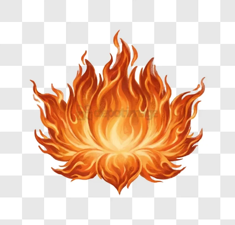 Fiery Lotus Flower Illustration vibrant orange flames black background