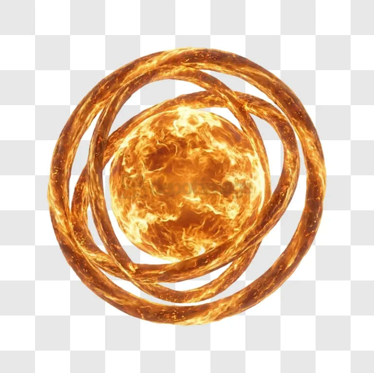 Fiery Orb Surrounded by Glowing Rings vibrant orange glowing transparent background
