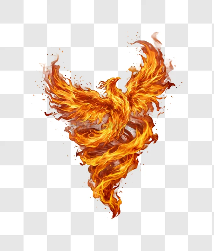 Fiery Phoenix Bird Rising From Flames Illustration vibrant orange fire transparent background