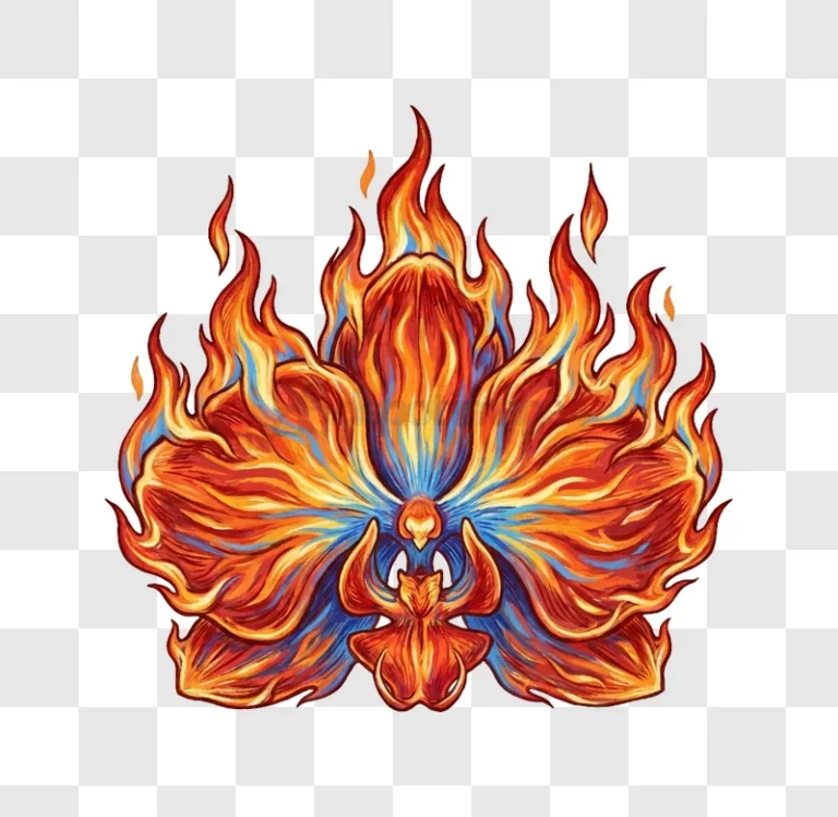 Fiery Phoenix Wings Spread in Sky vibrant orange blue flames transparent background