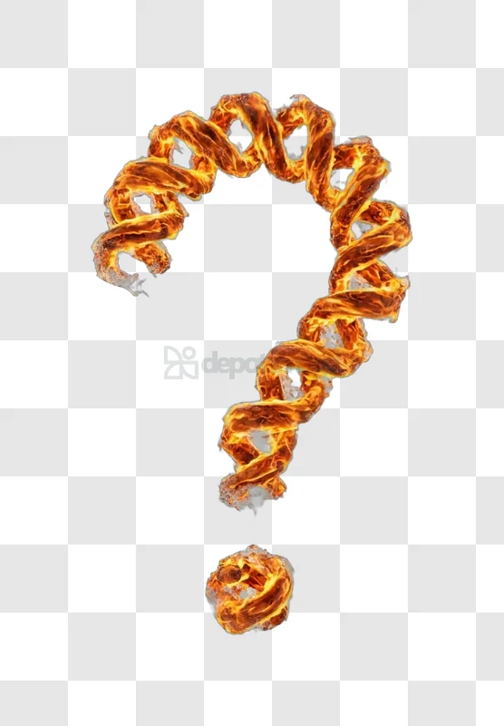 Fiery Question Mark Sculpture Against White fiery orange flame texture