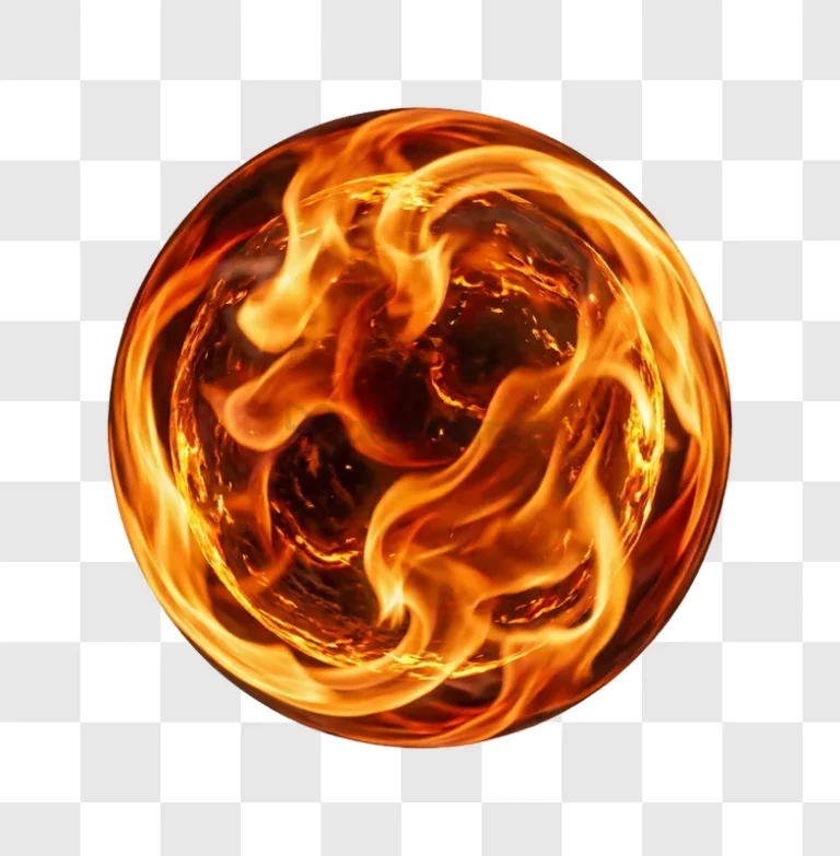 Fiery Sphere With Blazing Flames and Intense Heat glowing orange red transparent background
