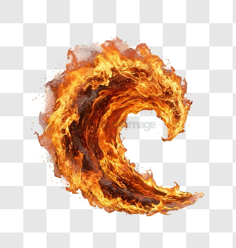 Fiery Spiral Flame in a White Void, vibrant orange red fire wave