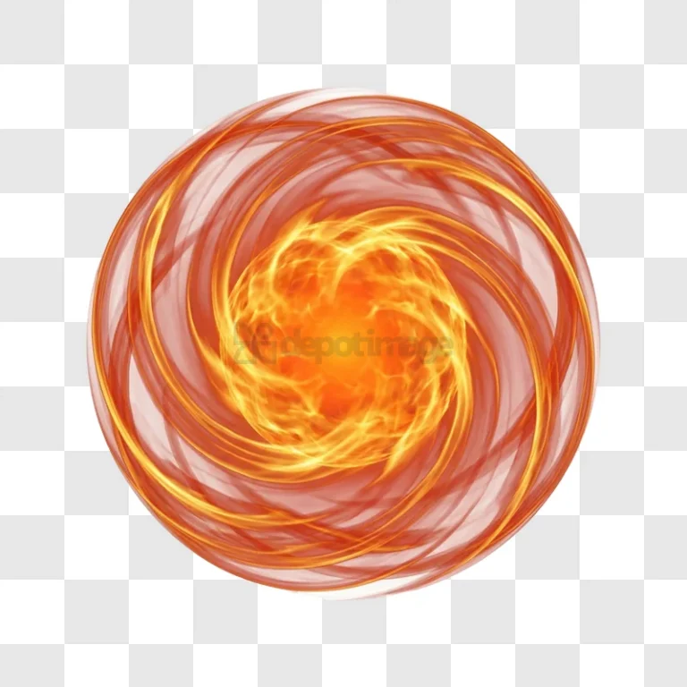 Fiery Swirls in Circular Abstract Design vibrant orange red transparent