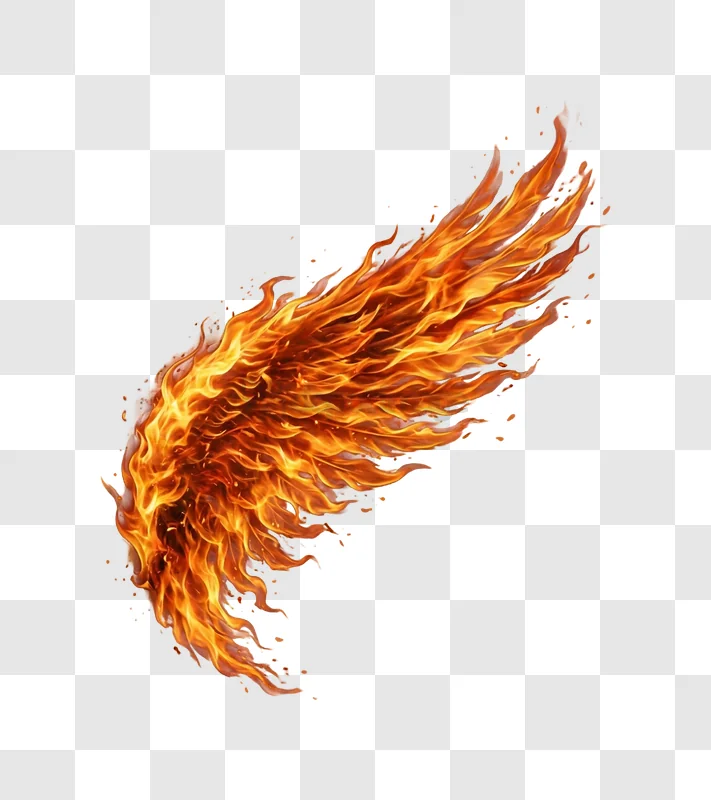 Fiery Wing Spread in Dynamic Pose vibrant orange flames black background