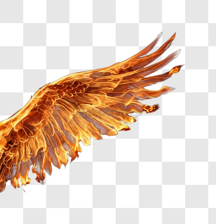 Fiery Wing Spread in Ethereal Glow vibrant orange flame transparent background