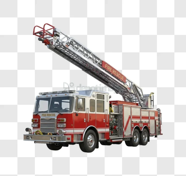 Fire Rescue Truck With Extended Ladder red white silver detailed