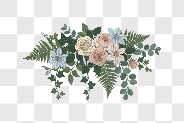 Floral Arrangement With Roses and Ferns elegant botanical illustration transparent background