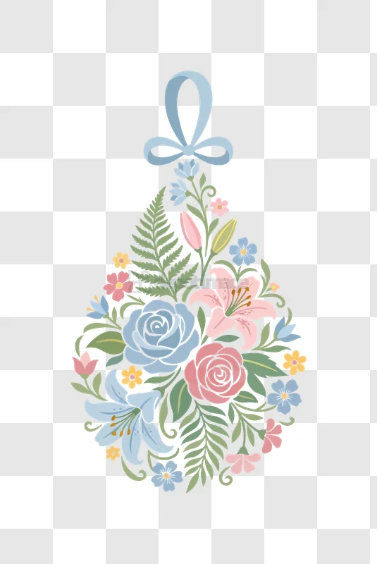 Floral Easter Egg With Blue Bow pastel flowers transparent background