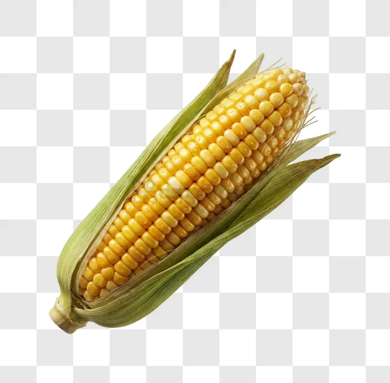 Fresh Corn on the Cob Exposed Naturally yellow kernels green husk transparent background