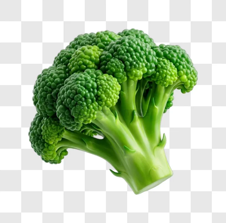 Fresh Green Broccoli on White Background vibrant green florets and stem, transparent background