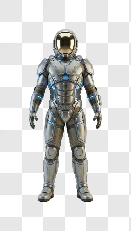 Futuristic Astronaut Suit With Blue Lights 3d render metallic blue lights