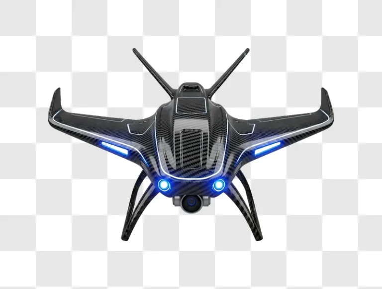 Futuristic Drone Hovering With Blue Lights carbon fiber blue lights transparent background