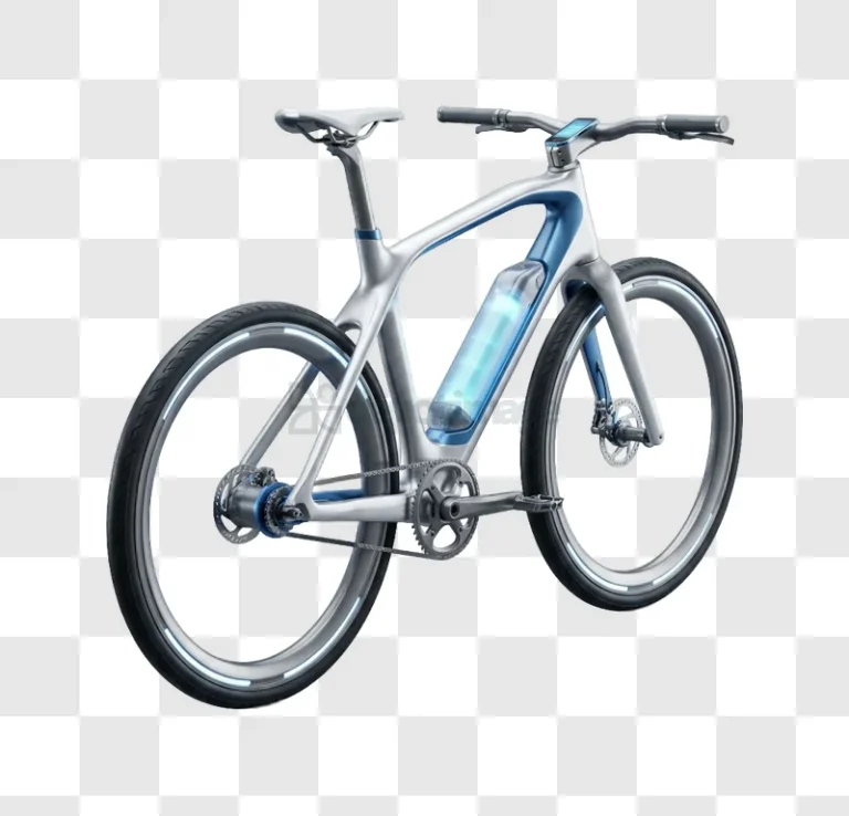 Futuristic Electric Bicycle With Blue Battery sleek silver blue glowing