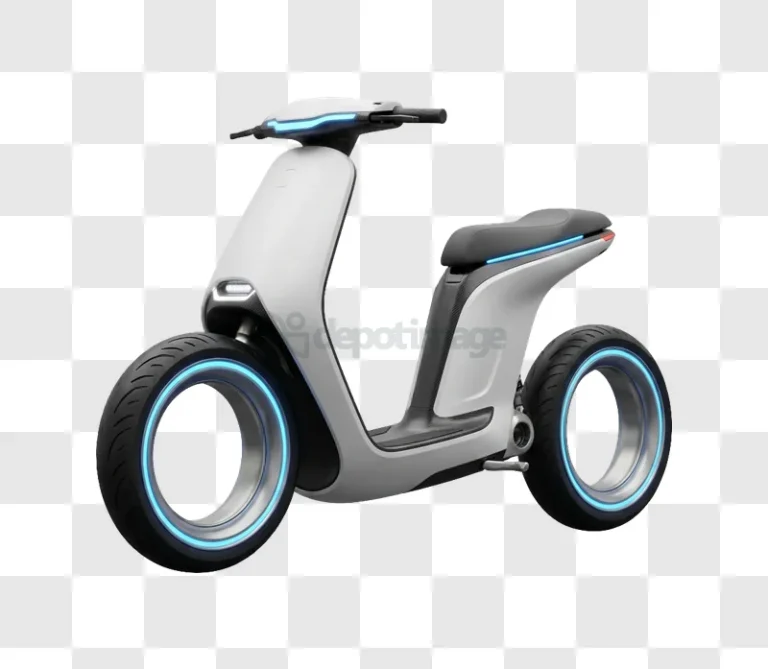 Futuristic Electric Scooter With Blue Lights white sleek design transparent background