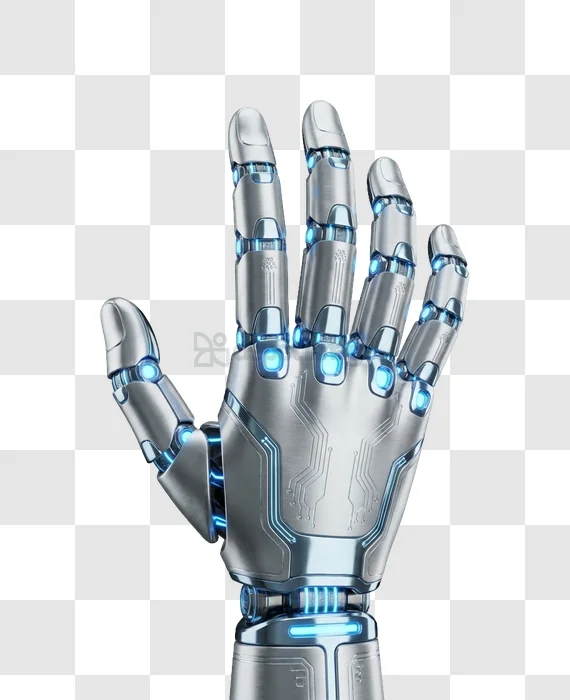 Futuristic Robot Hand With Blue Lights metallic silver blue glowing