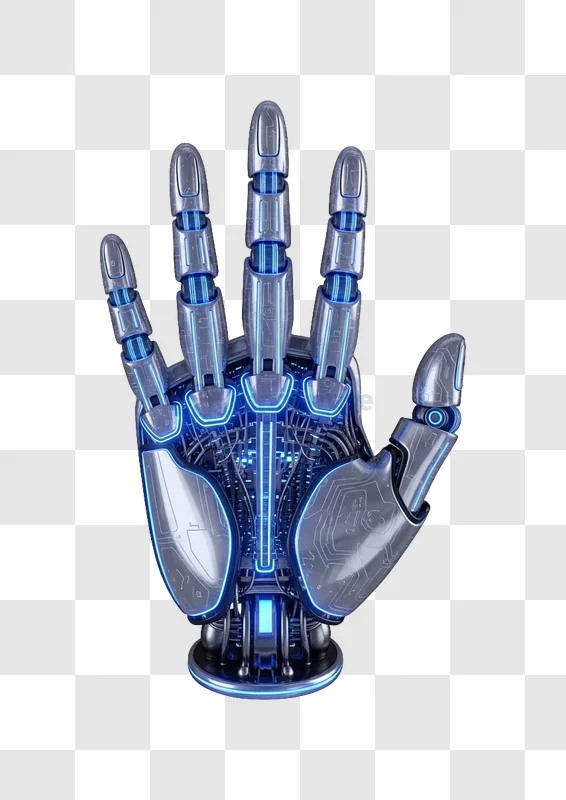 Futuristic Robotic Hand With Blue Lighting metallic blue glowing wires