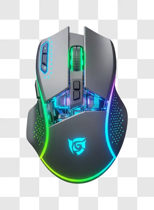 Gaming Mouse With Neon Lights gray vibrant RGB lighting