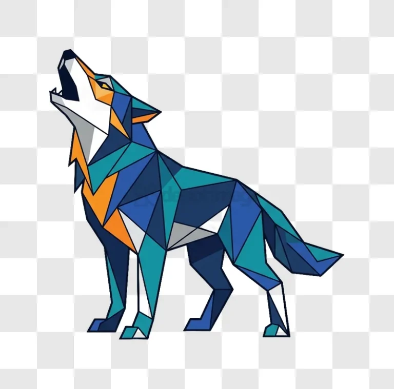 Geometric Wolf Howling in Abstract Style colorful polygonal art black background