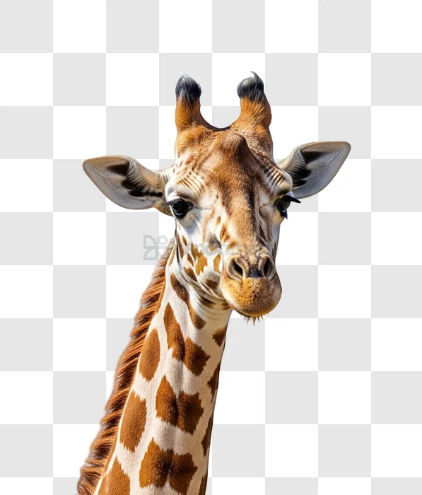 Giraffe Head Close up Against transparent background brown white patches