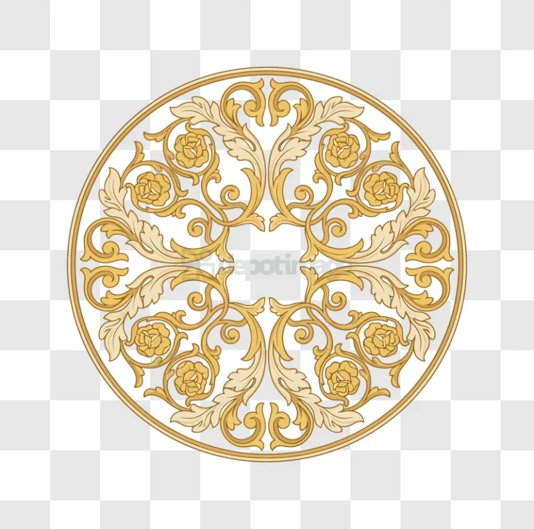 Gold Floral Ornament Round Pattern intricate gold and cream filigree
