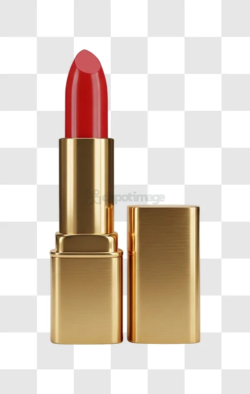 Golden Lipstick Tube Opened Against a black background with red lipstick
