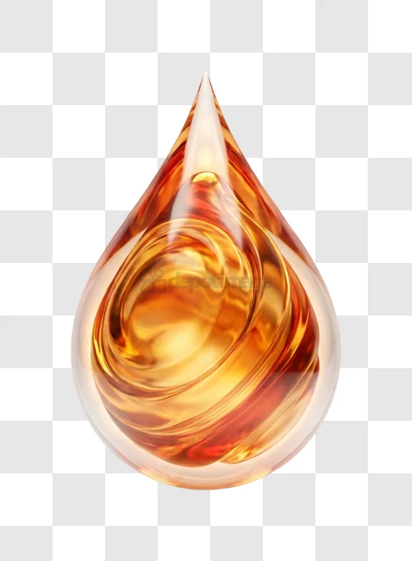 Golden Oil Drop Swirling in Air 3d render amber transparent