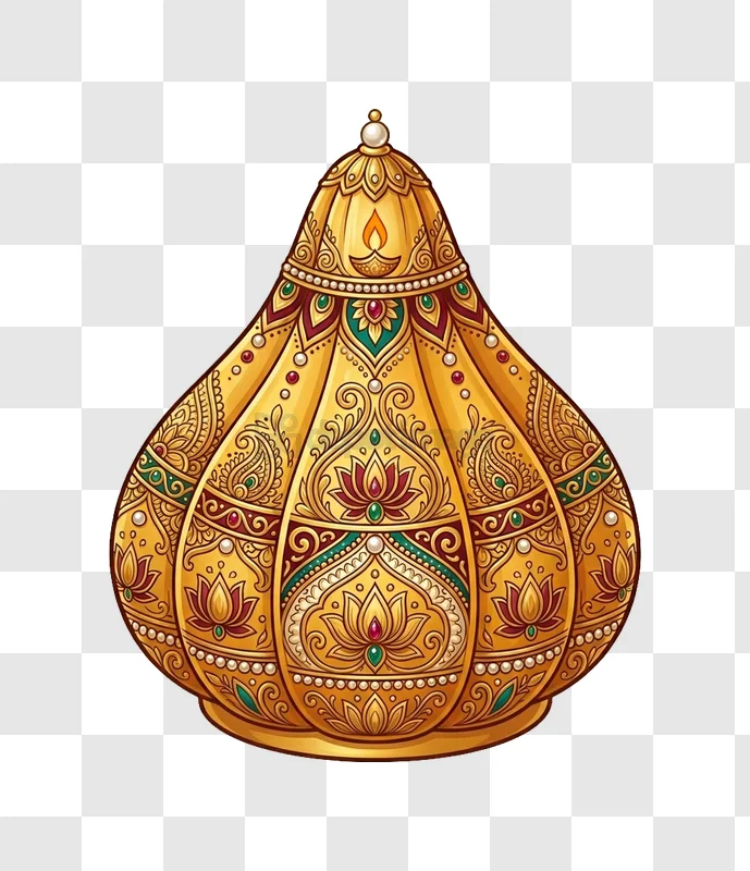 Golden Ornate Lamp With Lotus Design intricate gold red green details