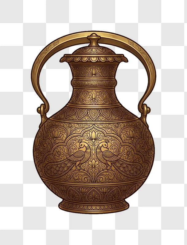 Golden Ornate Traditional Indian Pot intricate detailed gold artwork