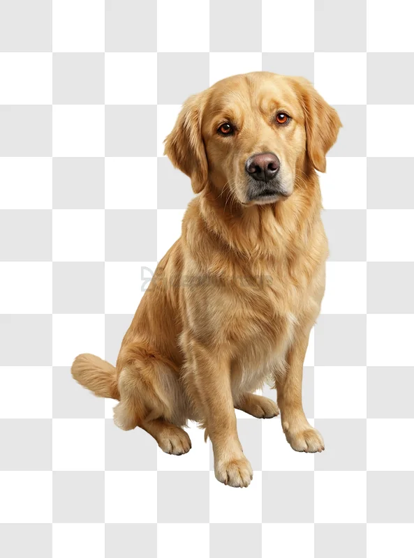 Golden Retriever Sitting Against golden fur brown eyes transparent background