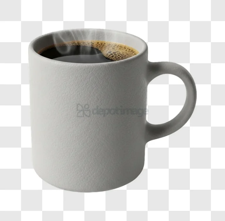 Gray Mug With Steaming Coffee light gray textured mug, dark coffee, steam