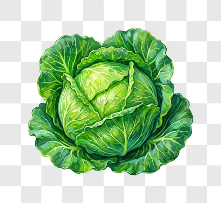 Green Cabbage Illustration vibrant green detailed leaves