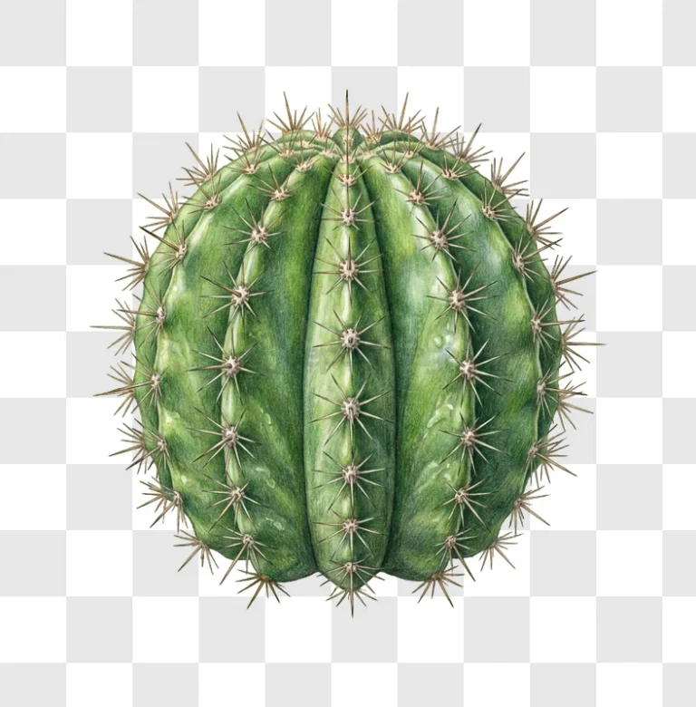 Green Cactus With Sharp Spines detailed illustration transparent background